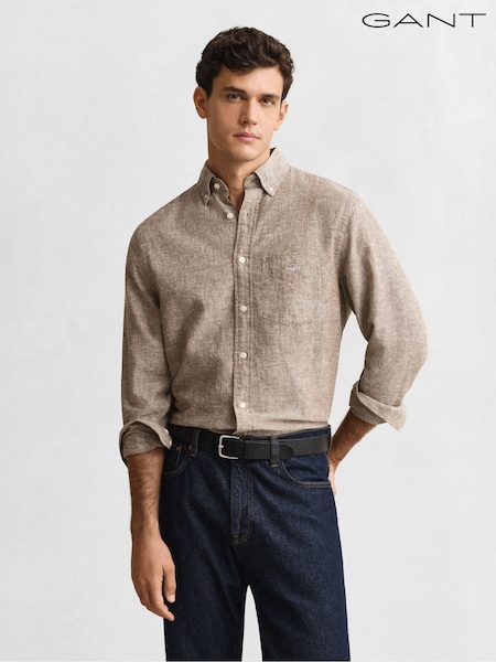 GANT Brown Cotton Linen Blend Shirt (H83593) | £100