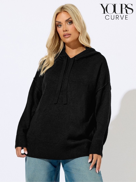 Yours Curve Black Hooded Seam Detail Jumper (H83694) | £34