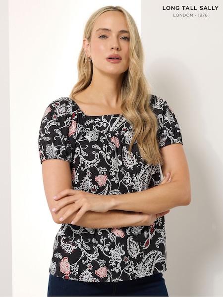 Long Tall Sally Black Paisley Square Neck Top (H83697) | £28
