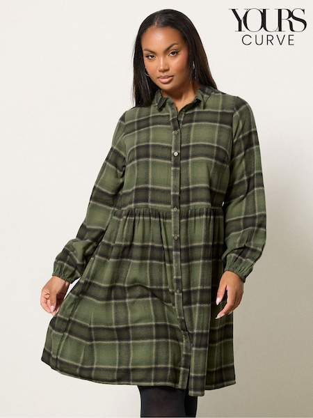 Yours Curve Green Check Shirt Dress (H83734) | £34