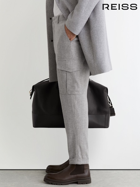 Reiss Soft Grey Chalk Wool-Blend Flannel Pinstripe Cargo Trousers (H83809) | £158