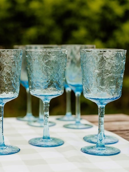 Bayside Set of 6 Blue Lulworth Hammered Wine Glass 360ml (H83873) | £25