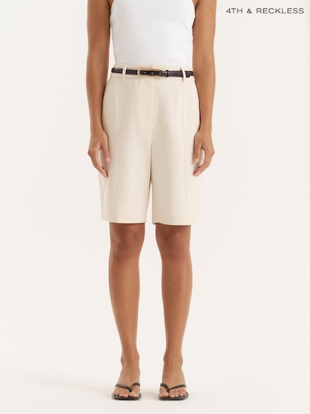 4th & Reckless Cream Tailored Longline Cargo Shorts (H84386) | £42