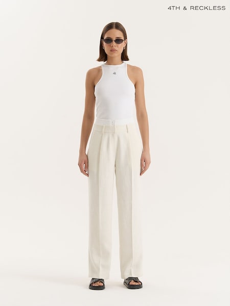 4th & Reckless Cream Wide Leg Tailored Trousers (H84389) | £48
