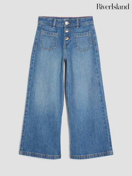 River Island Blue Girls Pocket Front Wide Leg Jeans (H84444) | £22