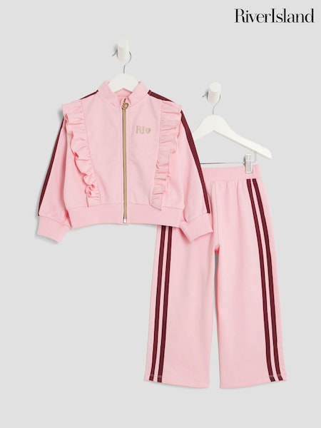 River Island Pink Girls Frill Tracksuits Set (H84451) | £32