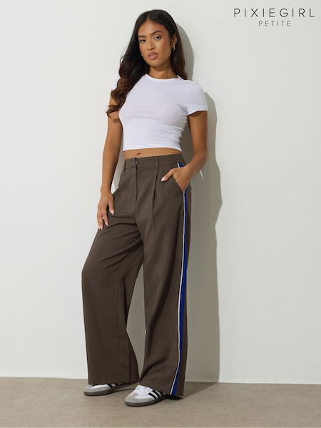 PixieGirl Petite Brown Side Stripe Wide Leg Trousers (H84567) | £39
