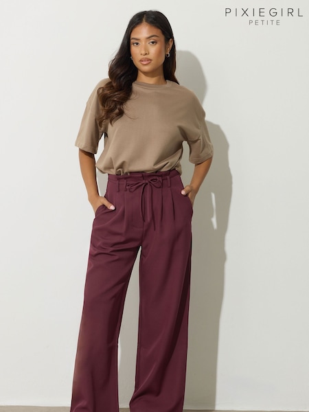 PixieGirl Petite Red Paper Bag Tie Wide Leg Trousers (H84571) | £39