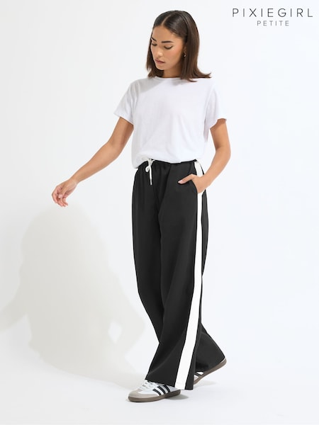PixieGirl Petite Black Side Stripe Wide Leg Trousers (H84573) | £34