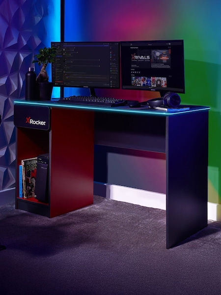 X Rocker Red Carbon Tek Desk With Wireless Charging And Neo Fibre LED (H84615) | £170