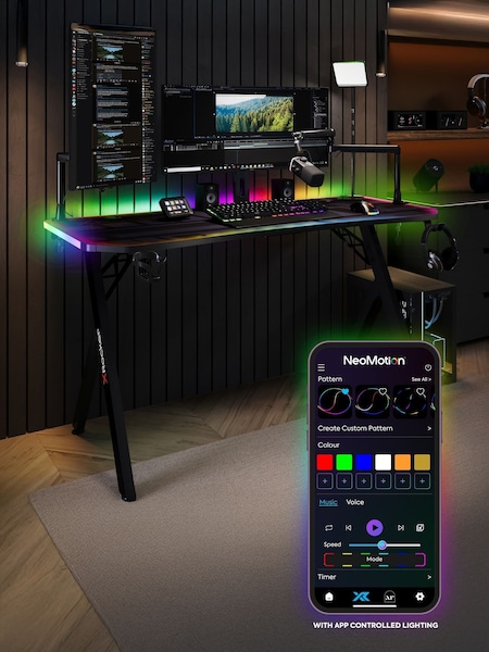 X Rocker Black XL Lumio Gaming Desk With 3 Sided App Controlled Lighting (H84621) | £170