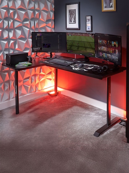 X Rocker Black XL Panther Corner Gaming Desk With Smooth Glide Mo Reversible (H84627) | £200