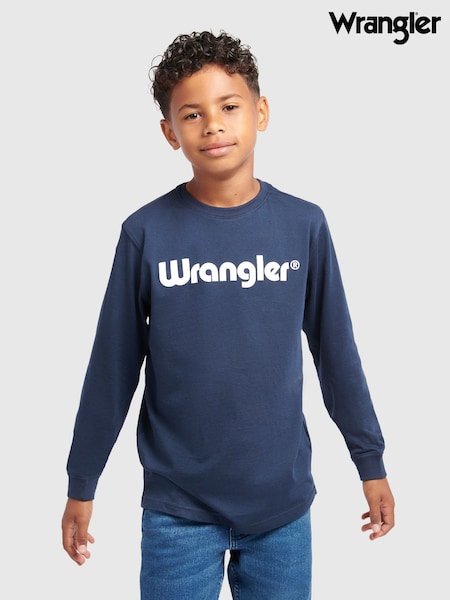 Wrangler Blue Long Sleeve Tubular Cotton T-Shirt (H84702) | £20 - £24
