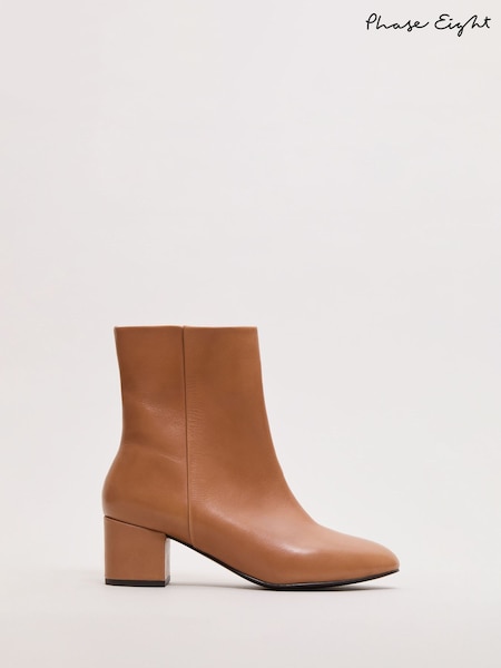 Phase Eight Brown Leather Heeled Boots (H84708) | £149
