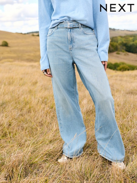 Light Blue Belted Wide Leg Jeans (H84803) | £50