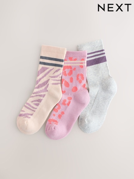 Animal Print Cotton Rich Cushioned Sole Ribbed Ankle Socks 3 Pack (H84942) | £5.50 - £7.50