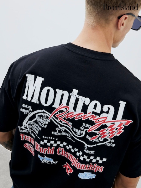 River Island Black Regular Fit Montreal Racing T-Shirt (H85019) | £26