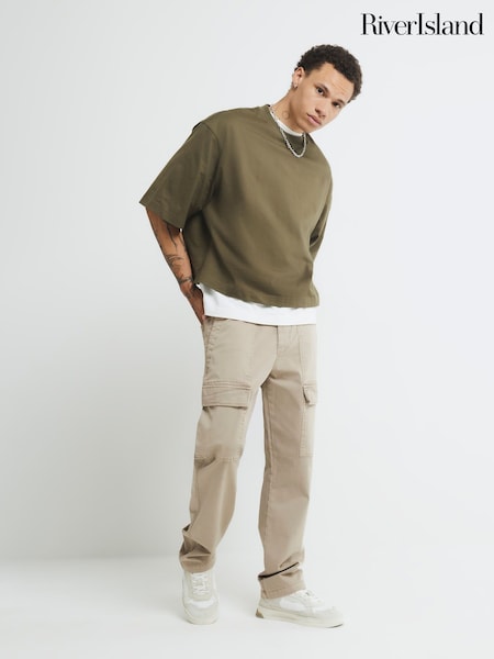 River Island Natural Loose Stretch Cargo Trousers (H85022) | £42
