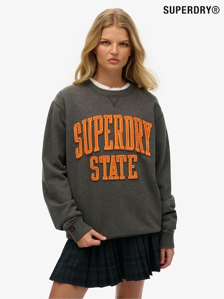 Superdry Grey Oversized Vintage Athletic Crew Sweat top (H85048) | £0