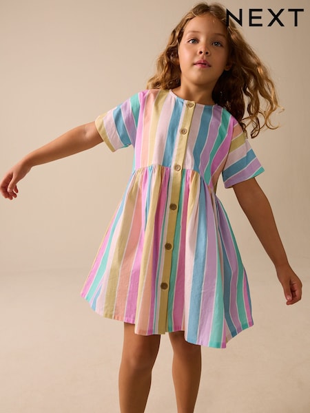 Rainbow Stripe Short Sleeve Button Through Dress (3-16yrs) (H85066) | £12 - £17