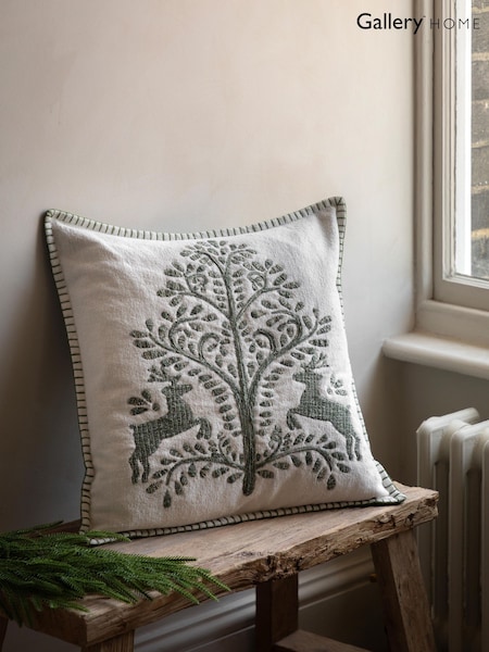 Gallery Home Green Woodland Tree Scene Embroidered Cushion (H85285) | £34