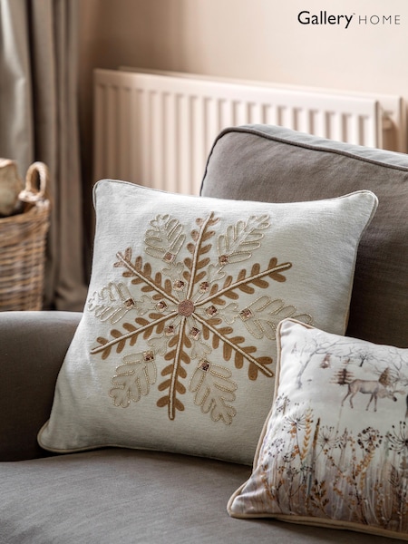 Gallery Home Cream Luxe Snowflake Embroidered Cushion (H85286) | £28