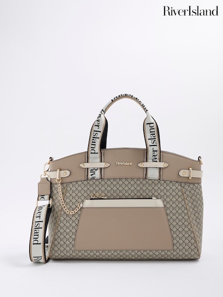 River Island Brown Panelled Webbing Handle Bag (H85349) | £49