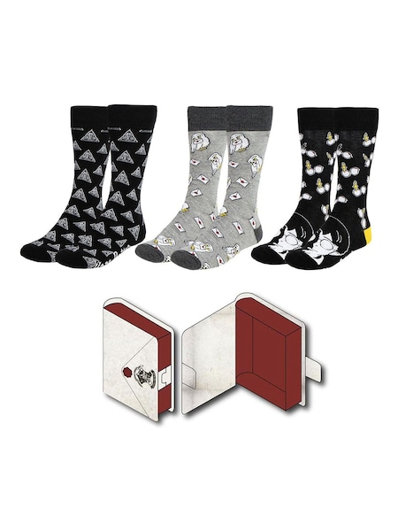 Peers Hardy Harry Potter Print Black Socks 3 Pack (H85607) | £0