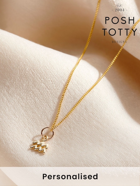 Posh Totty Designs Personalised Gold 9ct Zodiac Charm Necklace (H85621) | £139