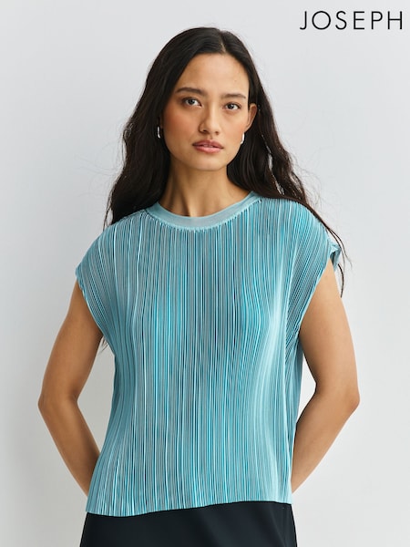 Blue - Joseph Cedre Pleated Satin Chambray Top