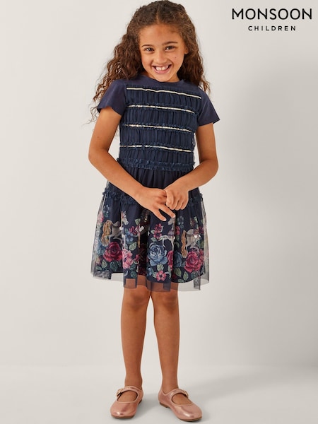 Monsoon Blue Unicorn Sequin Frill Dress (H85663) | £36 - £41