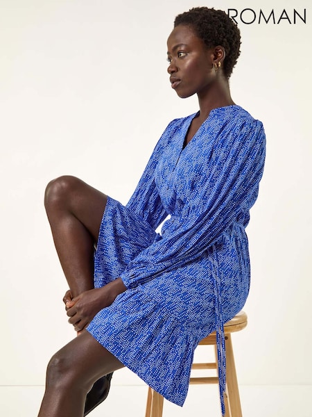 Roman Blue Dotted Tie Waist Dress (H85835) | £45