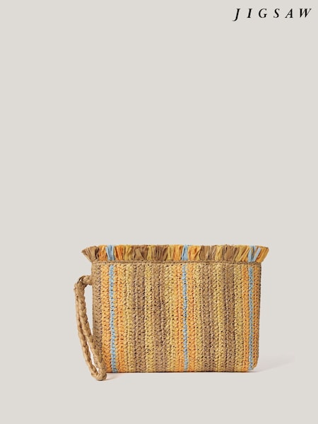 Jigsaw Brown Striped Straw Pouch (H85983) | £0