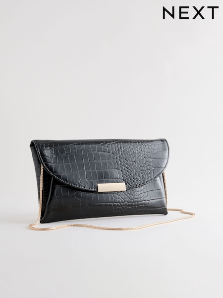 Black Gloss Croc Effect Clutch Bag (H85990) | £18