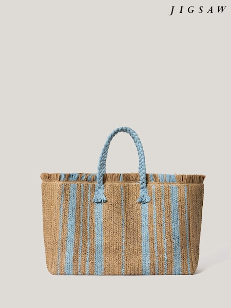 Jigsaw Brown Striped Straw Tote (H85999) | £0