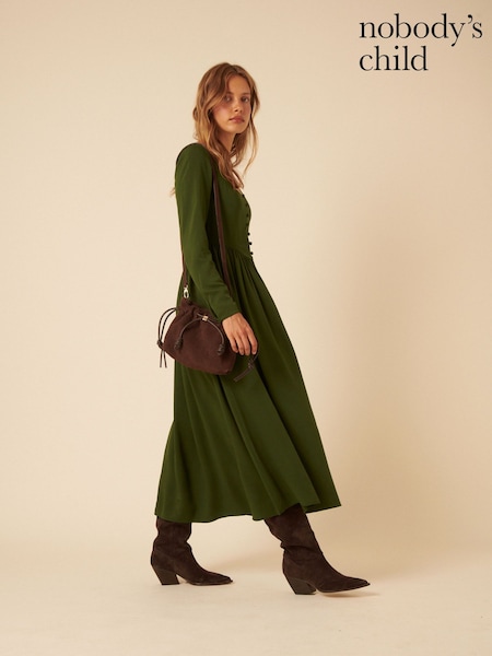 Nobodys Child Green Cora Long Sleeve Midi Dress (H86657) | £89