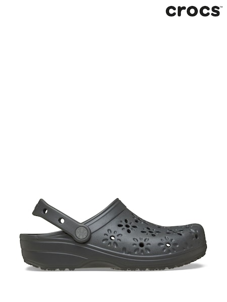 Crocs Black Classic Floral Cut Out Clogs (H86680) | £55