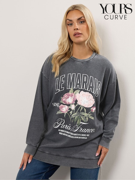 Yours Curve Black Crew Neck Sweatshirt (H86697) | £29