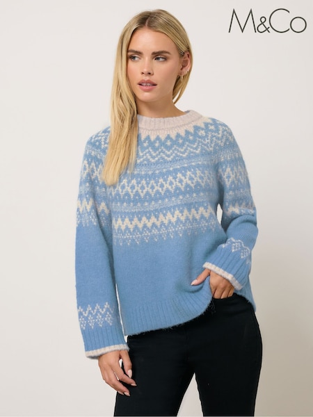 M&Co Blue Petite Placement Fairisle Jumper (H86709) | £33