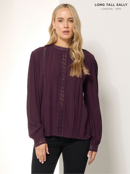 Long Tall Sally Red Crinkle Lace Detail Blouse (H86735) | £30