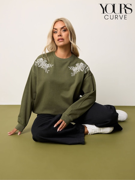 Yours Curve Green Embroidered Sweatshirt (H86746) | £29