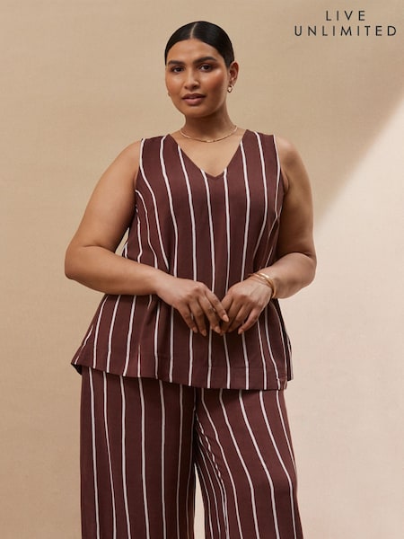 Live Unlimited Brown Stripe V-Neck Top (H86881) | £59