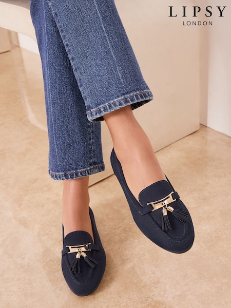 Lipsy Navy Standard Fit Almond Toe Tassel Workwear Loafers (H86986) | £35
