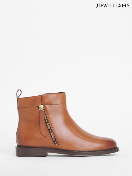 JD Williams Brown Extra Wide Fit Side Zip Leather Ankle Boots (H86999) | £70