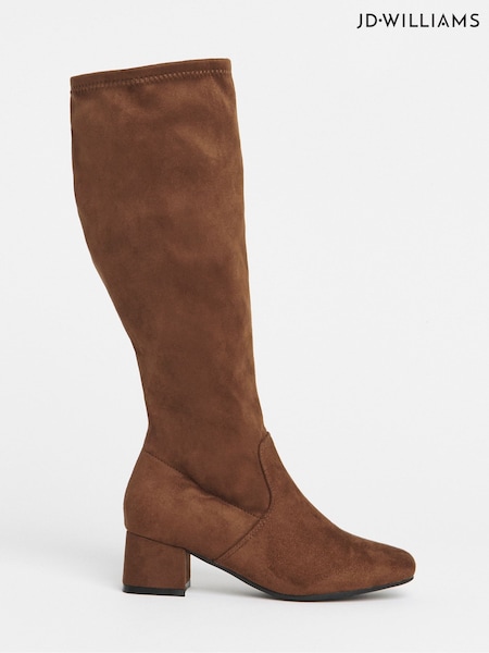 JD Williams Brown Standard Fit Low Block Heel Knee High Sock Boots In Standard Calf (H87019) | £70