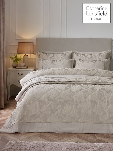 Catherine Lansfield Champagne Gold Opulent Jacquard Bedspread (H87123) | £50