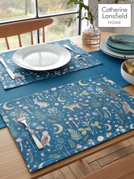 Catherine Lansfield Navy Blue Enchanted Twilight Animals Cotton Dining Placemat (H87125) | £18