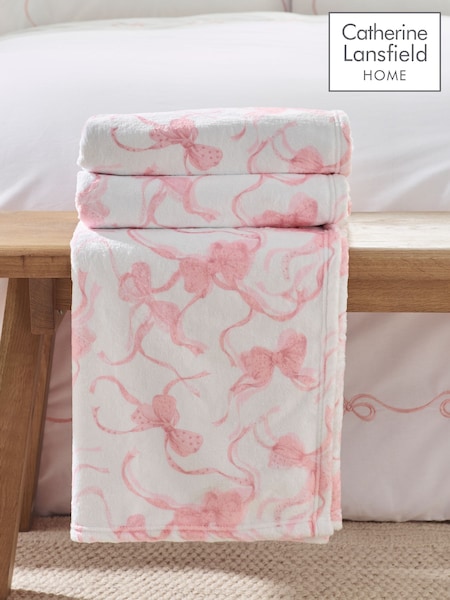 Catherine Lansfield Pink Oversized Bow Cosy Fleece Blanket Throw (H87129) | £20