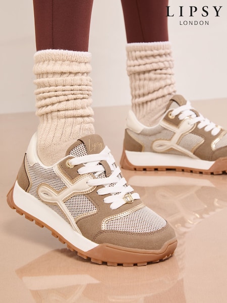 Lipsy Taupe Laceup Chunky Runner Sports Trainer (H87182) | £49