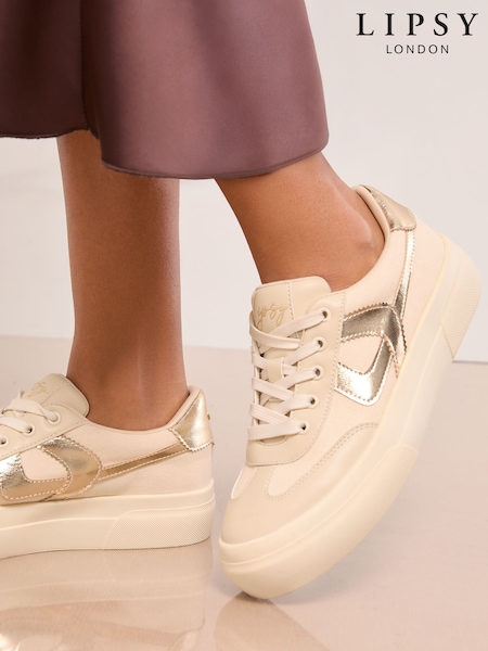 Lipsy Cream Standard Fit Chunky Canvas Lace Up Sports Trainers (H87191) | £26